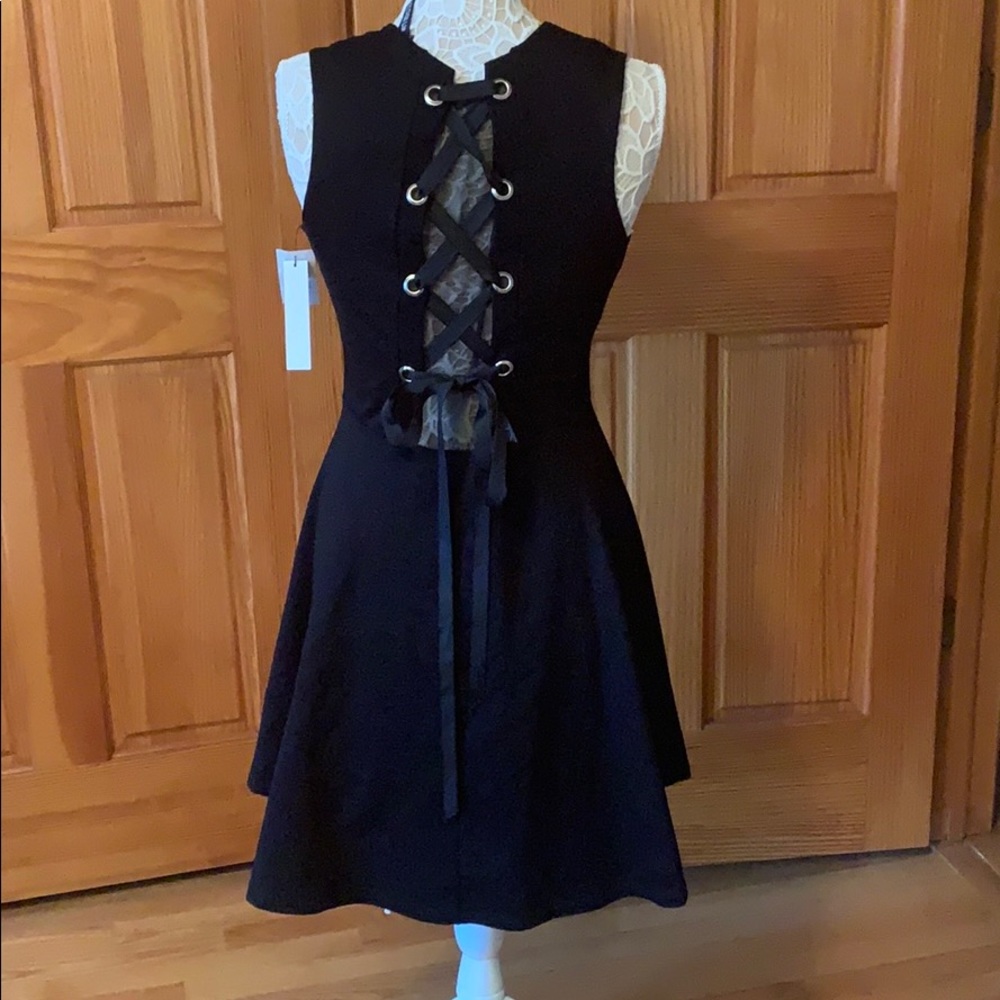 Design Lab Lord & Taylor Black Lace-Up Mini Dress